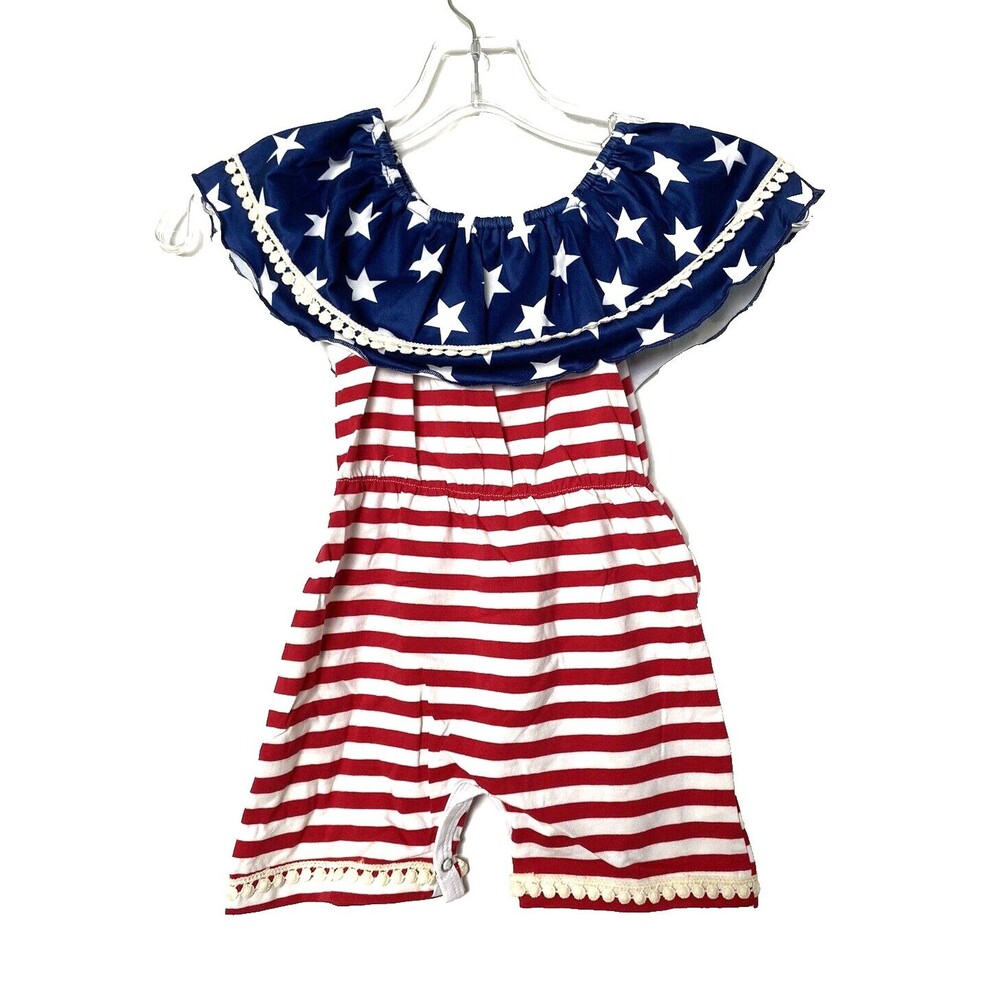 Girls Romper Size 18-24 Months Flag Blue Stars Strips Festive Holiday Patriotic